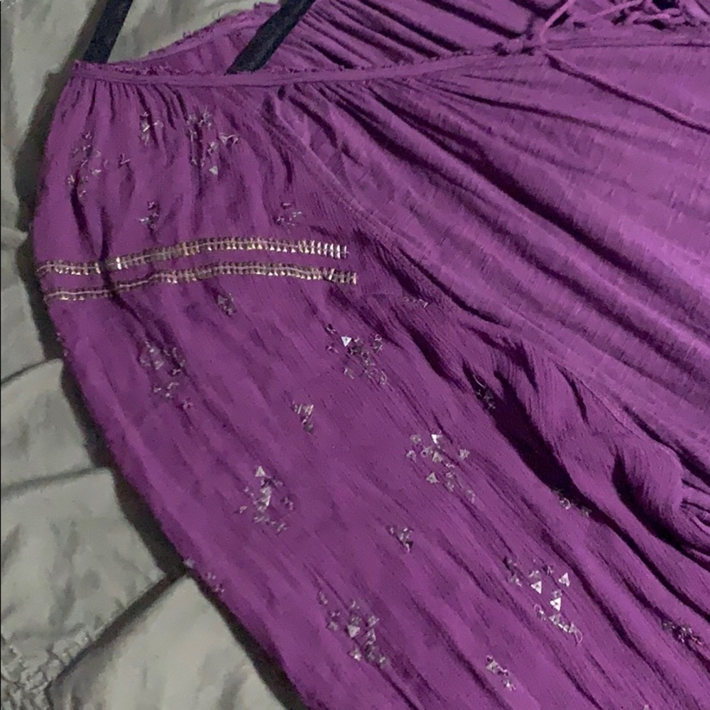 purple Free People sequin sleeve shirt